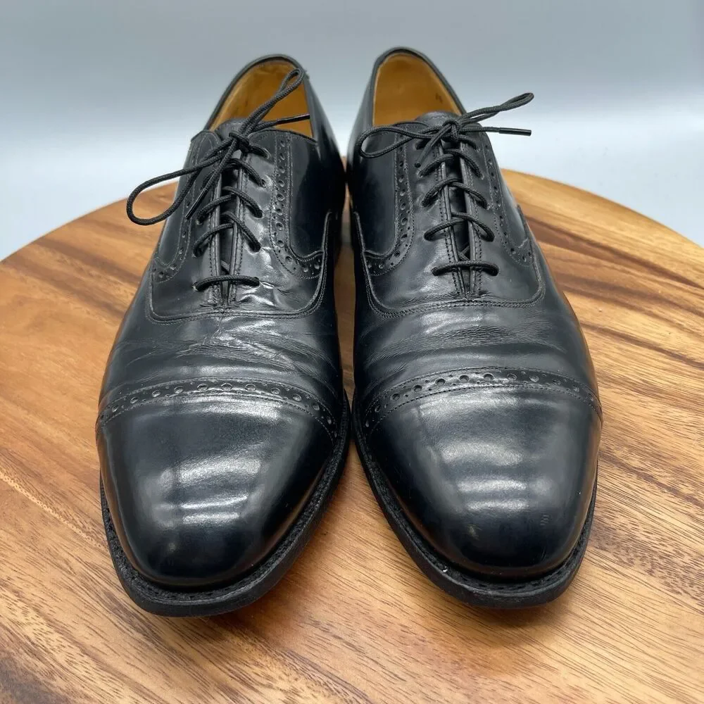 Johnston & Murphy Heritage Oxfords Mens 10D Black Leather Cap Toe Dress Shoe USA